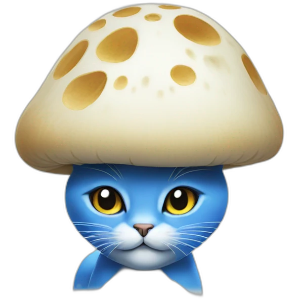 A blue cat with a white mushroom on is head emoji