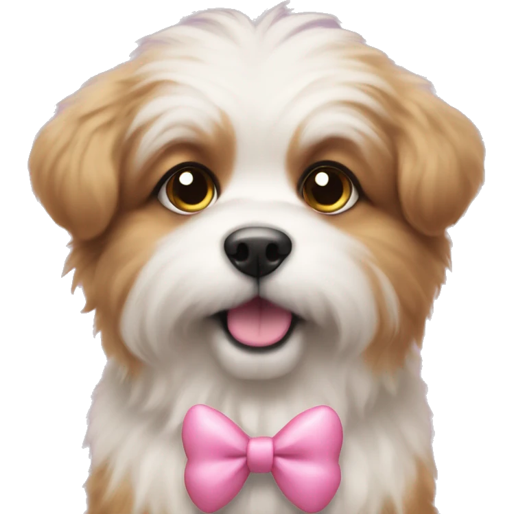 Cute fluffy dog with a pink bow and puppy eyes emoji