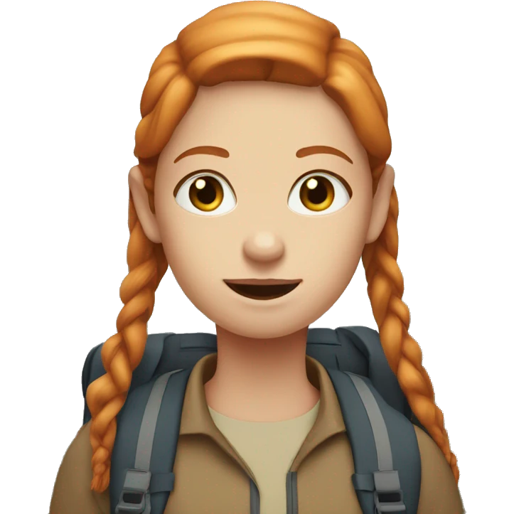 Ginger girl with straight hair and blue eyes On a hike emoji