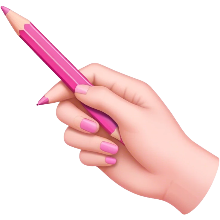 The hand writes with a pink pencil emoji