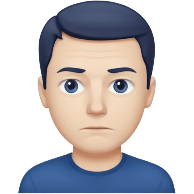 a white man in a dark blue t-shirt with a suspicious look emoji
