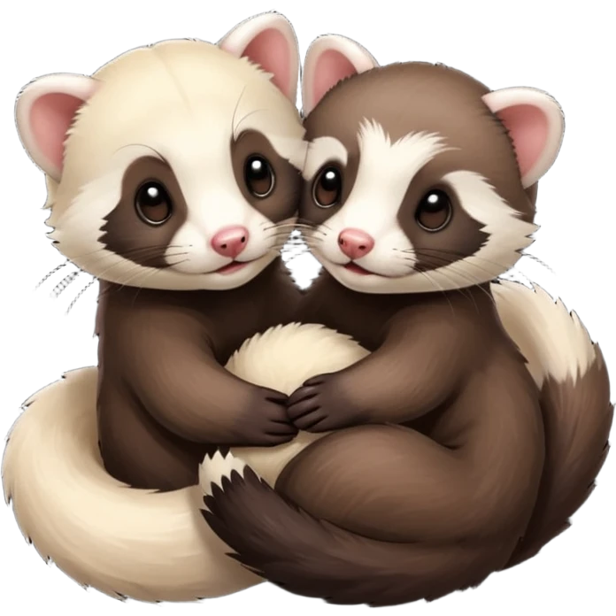 Dark ferret and light ferret cuddling emoji