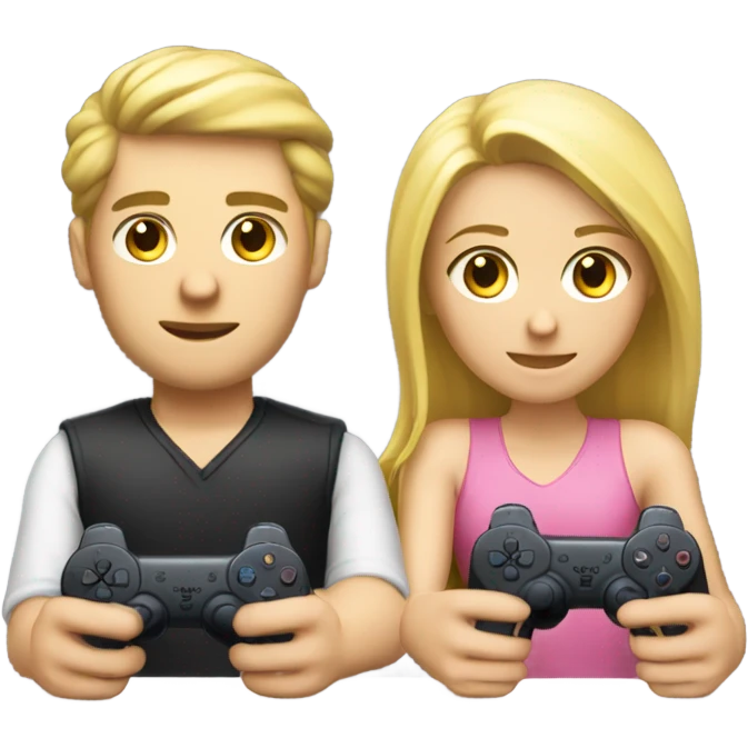 A young blond couple playing Playstation emoji