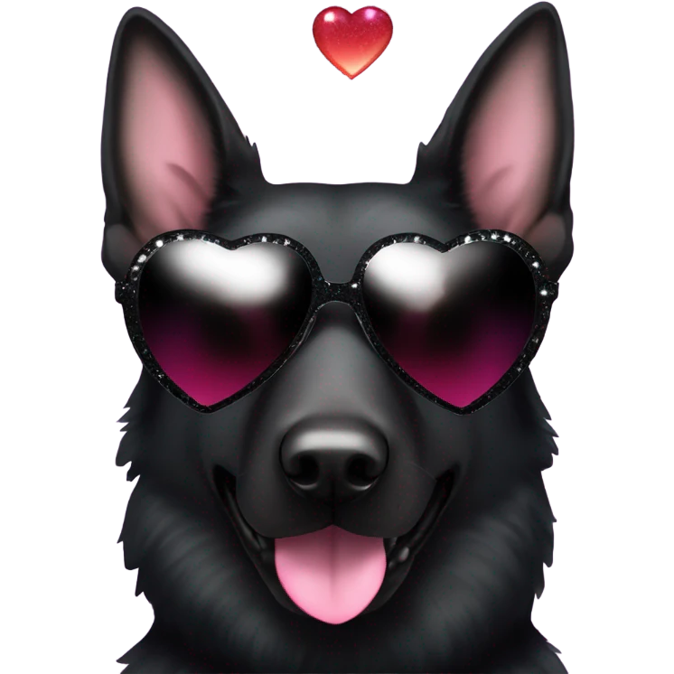 All black German shepherd with glitter and heart glasses emoji