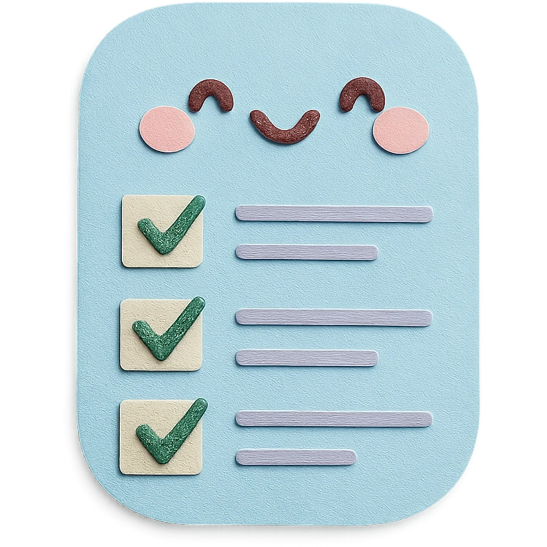 soft pastel kawaii rounded to-do list sticker with cute checkboxes, paper craft style, pastel blue background emoji