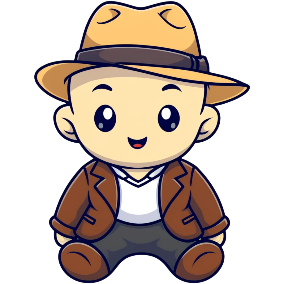 cute baby mafia character with oversized fedora hat emoji