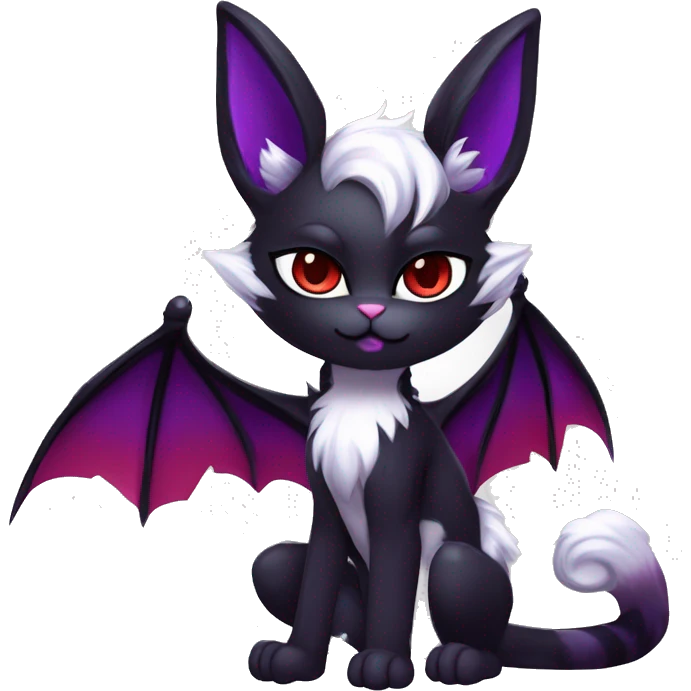 Anthro-Cute-Edgy-Vampiric-Batty-Cat-Black-Purple-Red-White-Contrast-Colors-Fantasy-Fur-Sona-Chibi-Shiny-Fakémon-Hybrid with horns full body emoji