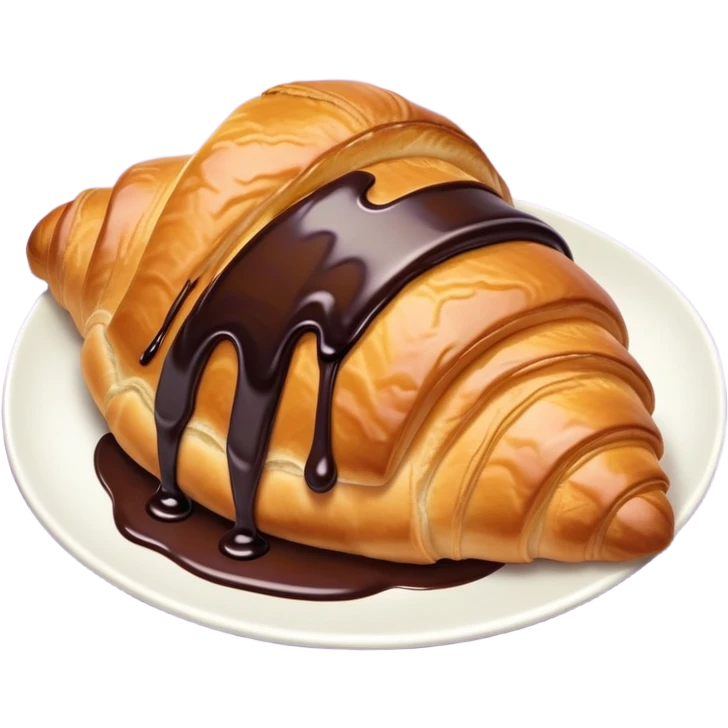There's a croissant with chocolate syrup on a pale purple napkin emoji