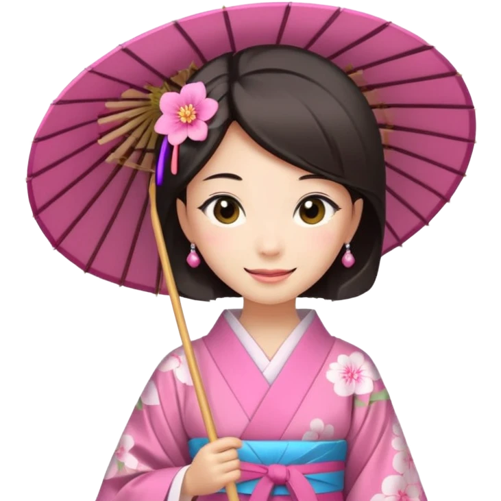Japanese Princess with paper umbrella, pink kimono emoji