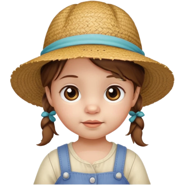 baby girl with brown hair and pigtails with a hat like My Neighbor Totoro movie emoji