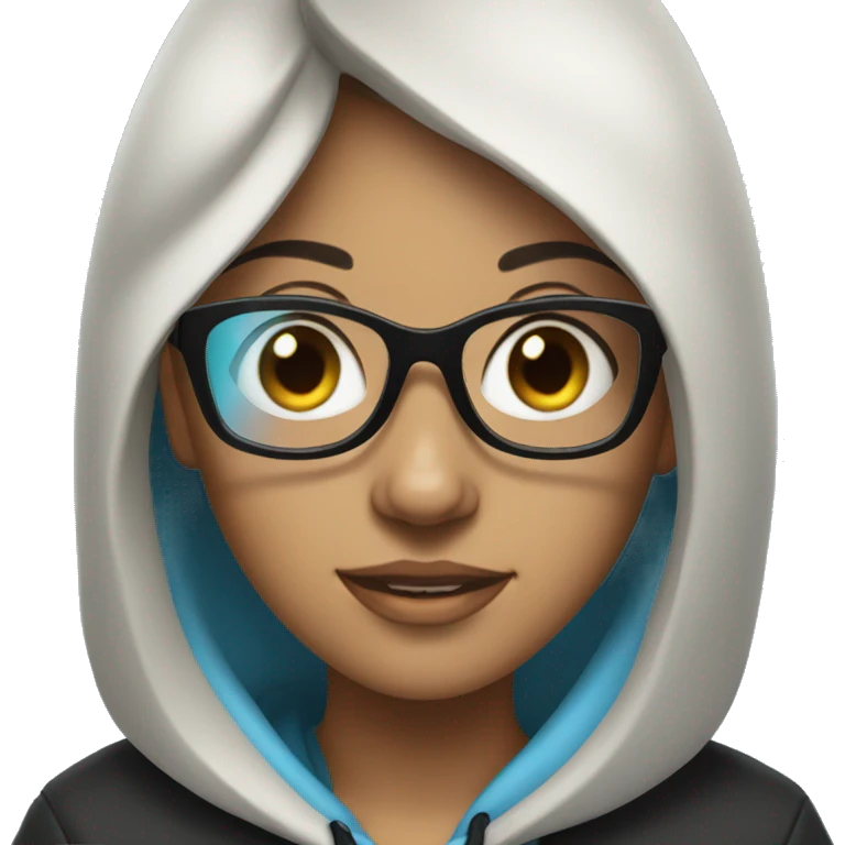 A Girl with black hair, lights blue glasses and a black hoodie  emoji