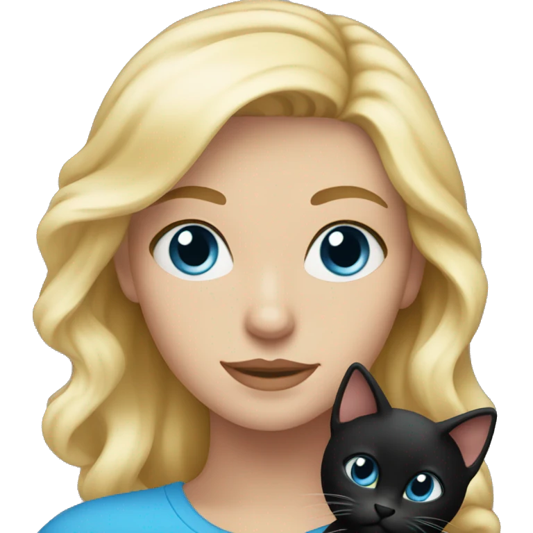 one blond young woman with blue eyes with black kitty in her arms emoji