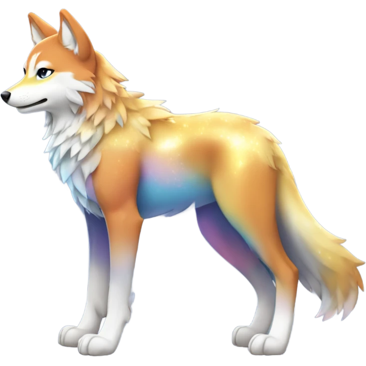 Colorful Shiny Sparkly Fionbri-Falvie-sparkle-wolf-sona full body with intricate markings emoji
