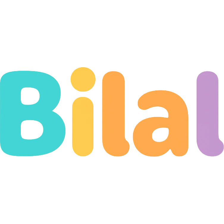 the name 'Bilal' in playful, rounded bubble letters, Slack emoji style, transparent background emoji