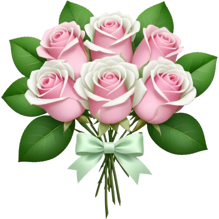 bouquet of pink and white roses and white satin bow emoji