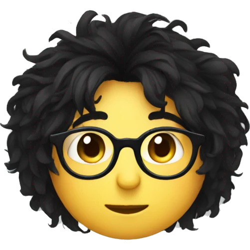 rounded glasses, messy black hair face indie emoji