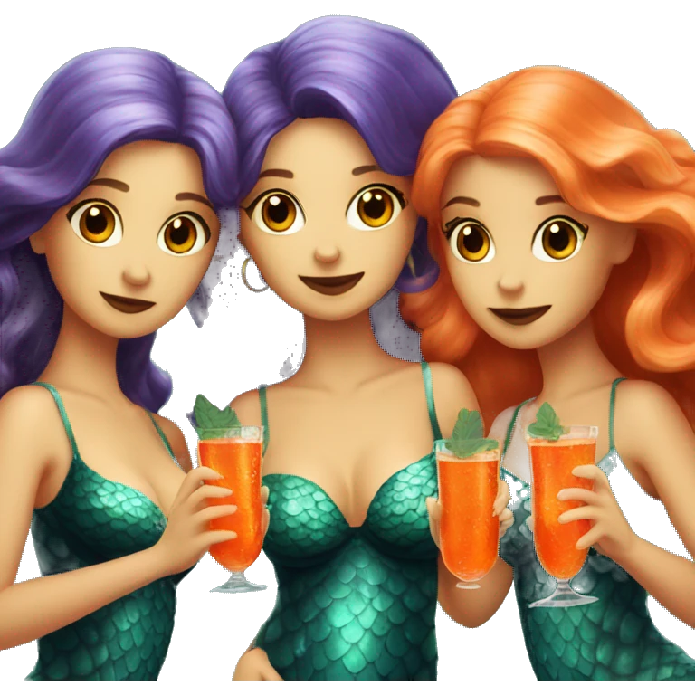 Three beautiful mermaids drinking aperol emoji
