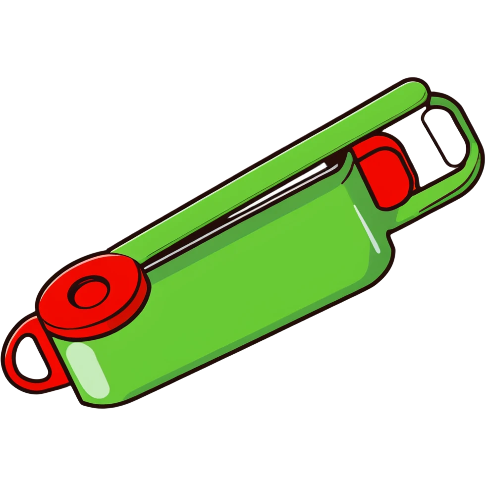 manual can opener with red plastic handle and silver metal cutting edge emoji