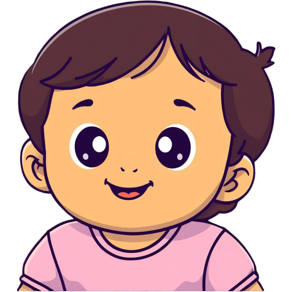 face of smiling baby girl with big eyes, medium skin tone, and dark hair emoji