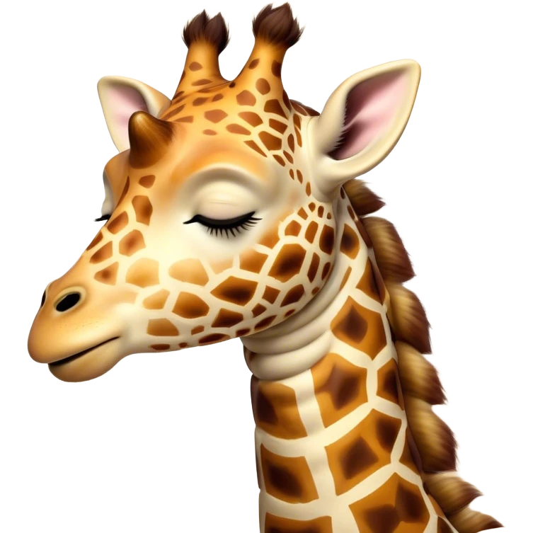Meme-Worthy Cute Sleeping Giraffe Portrait Emoji, Head resting peacefully with a contented smile, showcasing a slender, elegant build and a luxuriously soft, patterned Fur, eyes shut in a serene, restful nap, Simplified yet hilariously adorable features, highly detailed, glowing with a soft, drowsy light, high shine, relaxed and utterly lovable, stylized with an air of playful laziness, bright and heartwarming, soft glowing outline, capturing the essence of a comically sleepy giraffe, so meme-worthy it feels like it could instantly become the next viral sensation of adorable slumber! emoji