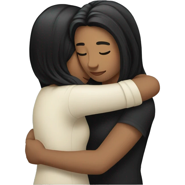 A lesbian couple with white skin and long black hair hugging intimately, and romantically. emoji