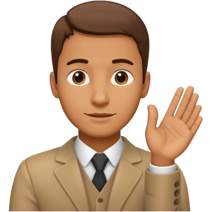 un homme qui secoue ses mains sous son menton emoji