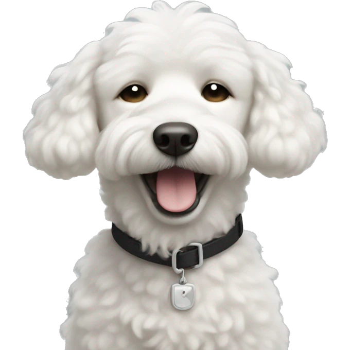 white caniche with closed eyes smiling emoji