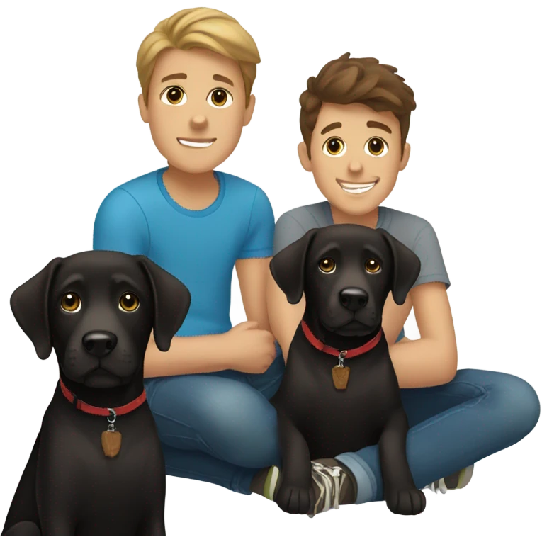 Black Labrador with two white teenage boys with brown hair  emoji