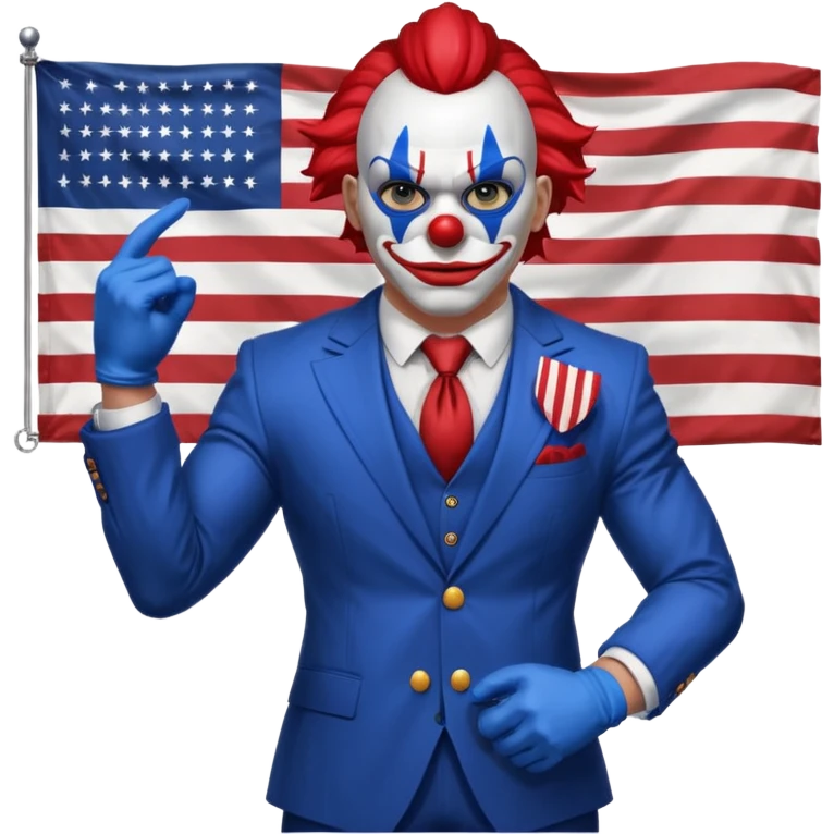 Chains from Payday: The Heist wearing a suit, blue gloves, clown mask with American flag motif, muscular build, confident stance emoji