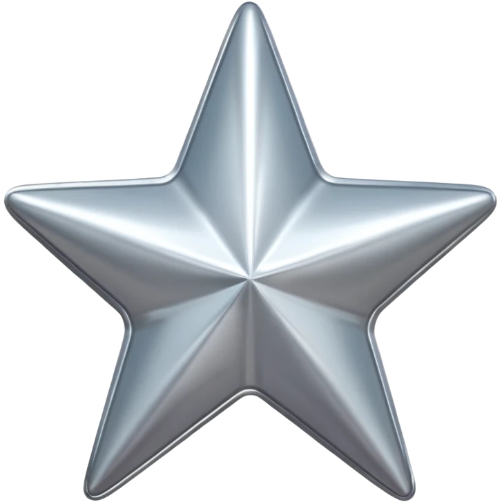 Chrome silver star emoji, iOS emoji style, glossy metallic surface, soft reflections, minimalistic, centered, clean white background, high detail, smooth gradients emoji