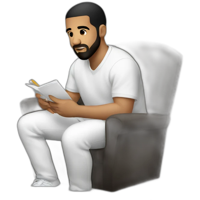 Drake writing sitting down zoomed in emoji