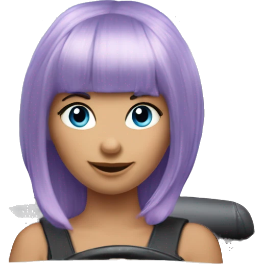 bangs lilac pixie cut hair girl with blue eyes, driving Cooper Mini Convertible show full car emoji