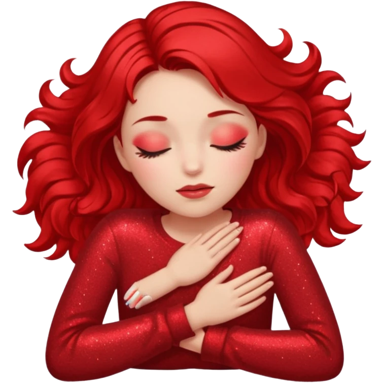 red glitter girl with eyes lying on the floor emoji