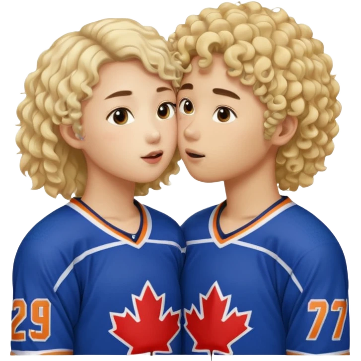 Asian hickey player kissing curly hair blonde hockey player emoji