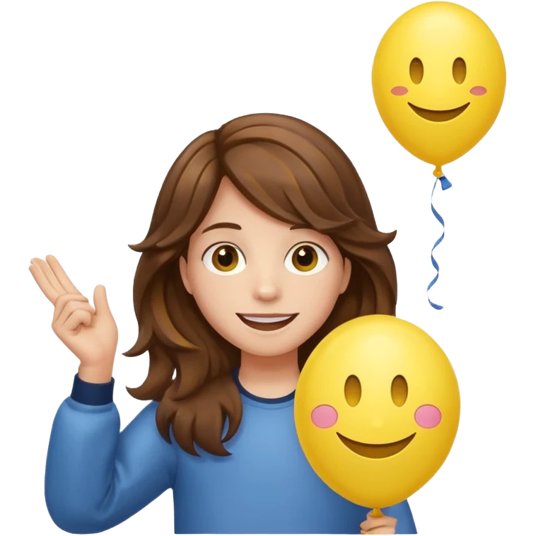 Teen wavy brown hair, with smiley-face balloon emoji