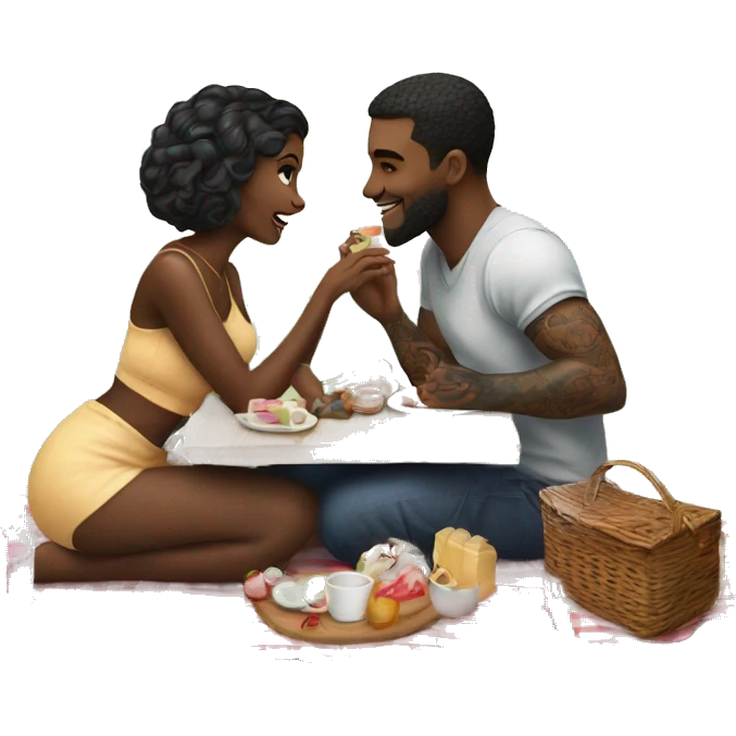 Romantic picnic date for beautiful tattooed couple emoji