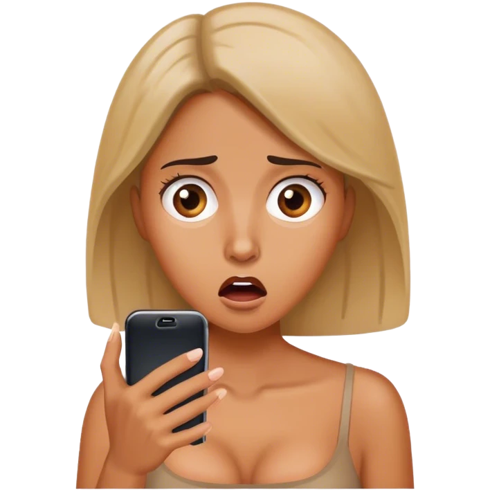 Create a relasric Woman looking at cell phone shocked emoji
