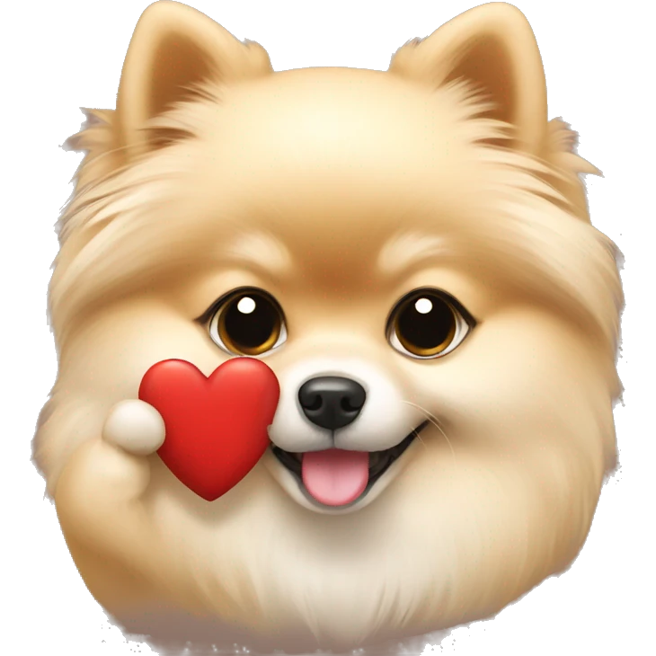 Cream pomeranian holding a heart emoji
