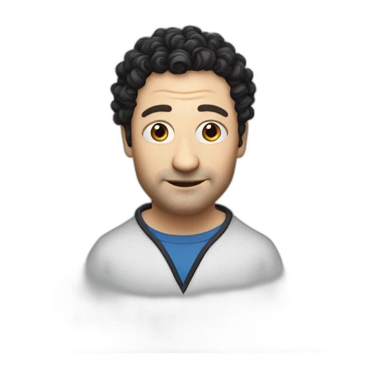 tim robinson face but his hair is shoulder length curly black hair, wide triangular shape emoji