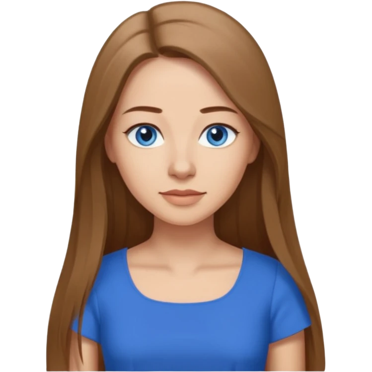 a woman in her 30´s, light skin with medium brown straight hair, long hair. blue eyes. No eyeglasses. emoji