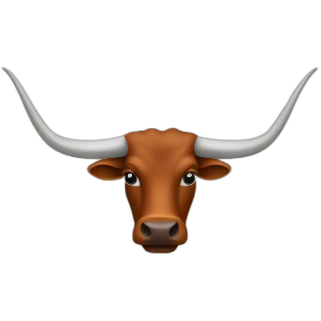 bull, Texas Longhorn with solid brown face, long long long long horns emoji