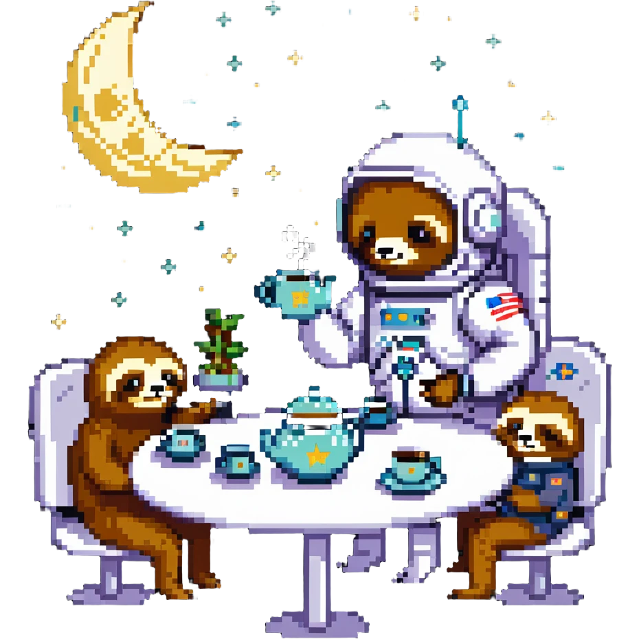 astronaut sloth having tea with aliens on the moon emoji