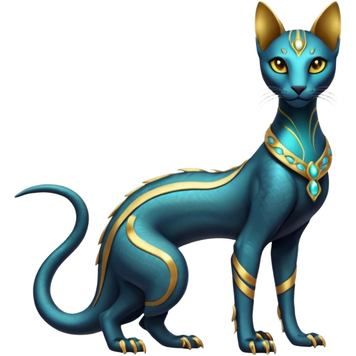 Futuristic Ethereal Beautiful Elegant Salandit-Bastet-Fakémon-hybrid-creature (full body)  emoji