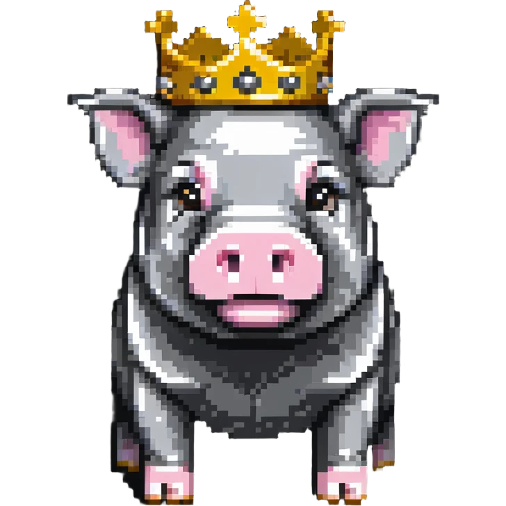 cute pig with a golden crown, inspired by Technoblade, styled like LEGO Duplo with visible block elements and studs, chunky, colorful, simple, playful emoji