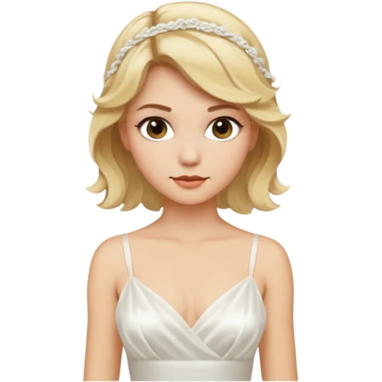 Bride with short wavy blonde hair, hot pink background and white silk chemise dress  emoji