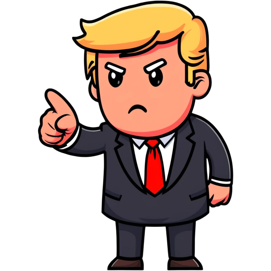 Donald Trump with red tie and pointing finger emoji