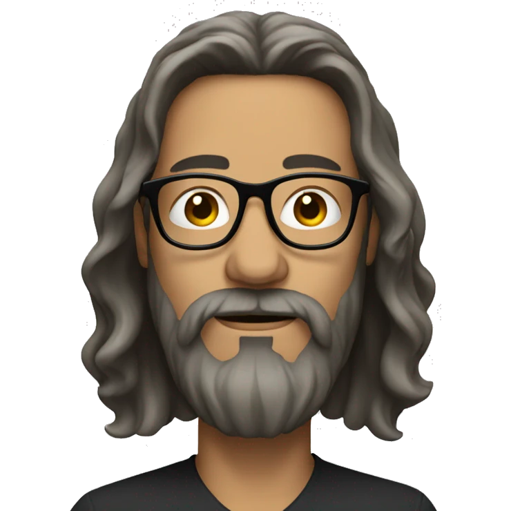 man with long hair and beard wearing glasses emoji