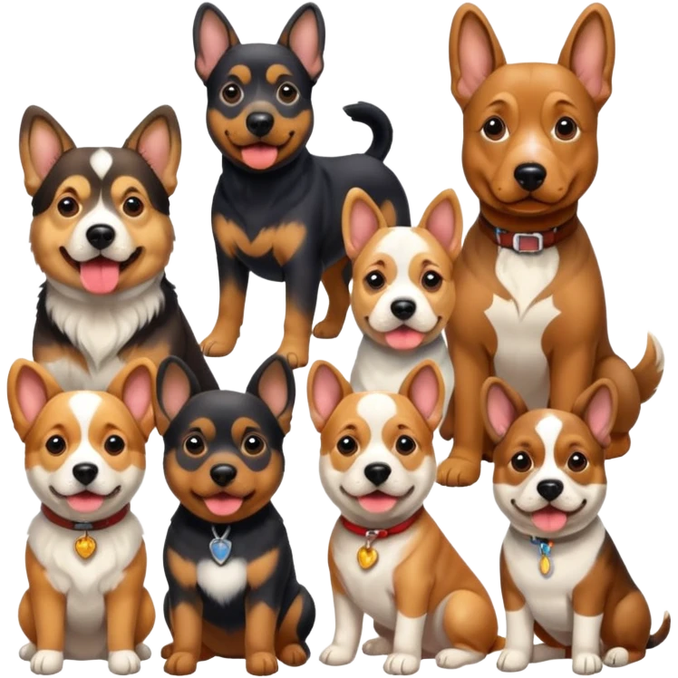 1 german shephard, 1 bulldog, 1 poodle, 1 husky, 1 dachshund emoji