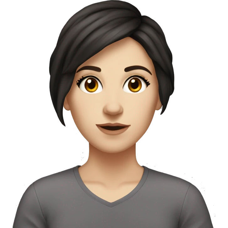 white girl, dark hair , short hair utill nek, side bangs emoji
