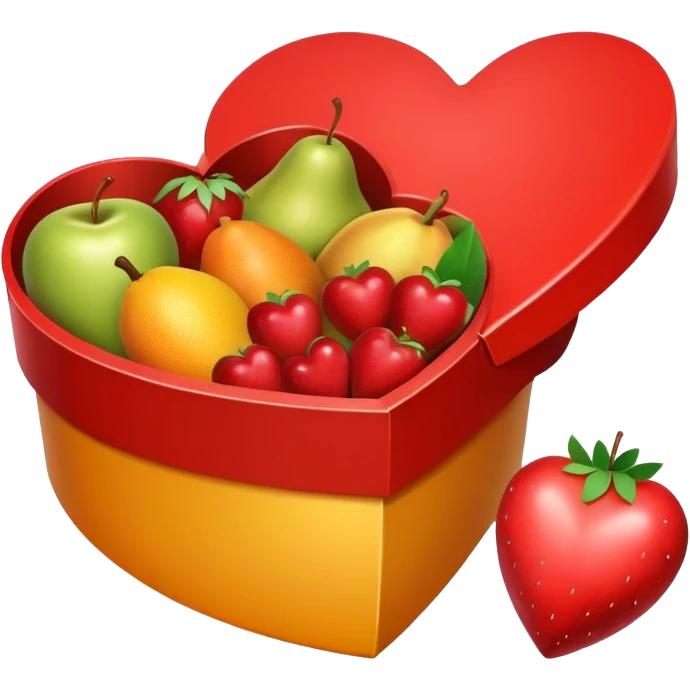 red heart shaped gift box filled with fruits emoji